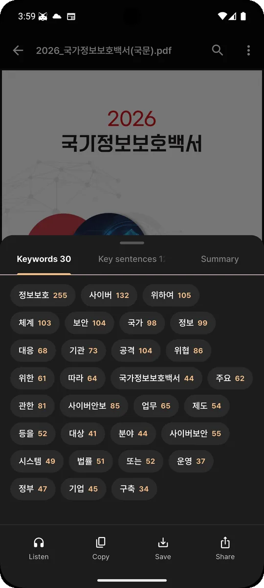 Keyword chips with occurrence counts